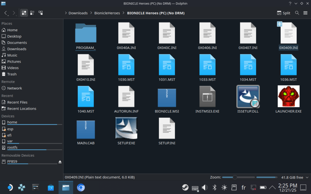 Capture d'écran des fichiers du jeu, une fois le contenu décompressé